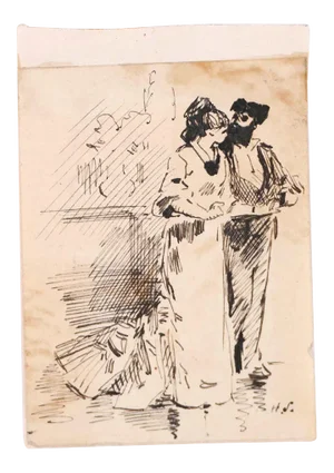 Flamenco Dancers - Original Ink Drawing on Paper by H. Somm - Late 19th Century Late 19th Century