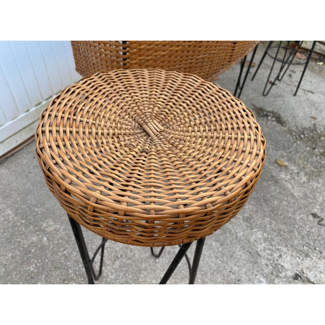 Vintage Bar Counter with Rattan and Metal Stools, 1950s, Set of 3 For Sale - Image 14 of 18