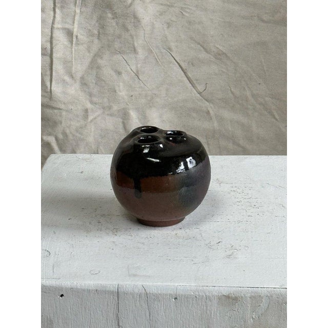 Vintage Brown Ceramic Stoneware Candle Holder For Sale - Image 4 of 4