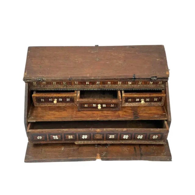 Spanish Colonial Inlaid Travel Desk, Wood and Iron, 17th Century For Sale In Tampa - Image 6 of 15