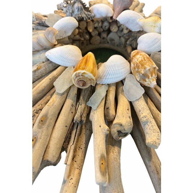 Handcrafted Front Door Wreath Driftwood & Seashell Sunburst Mirror – Coastal Organic Wall Decor – 23 For Sale In San Diego - Image 6 of 6