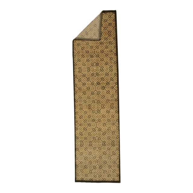 3x18 Olive Gold Geometric Lattice Hand-Knotted Wool Runner For Sale