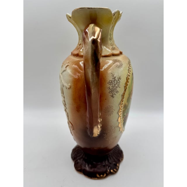 Cream Pair of Victorian Ceramic Porcelain Urns/ Vases Figural Scene & Rose Back Transfers #848 For Sale - Image 8 of 18
