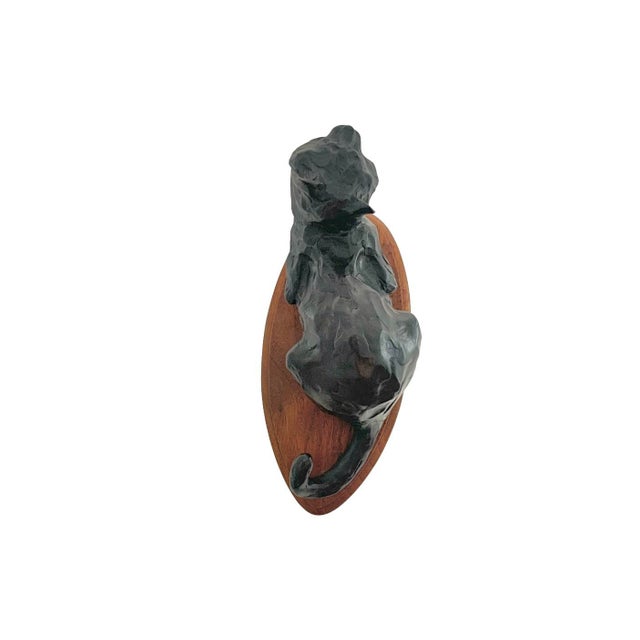 Black Cat Sculpture Bronze on Wood Base Feline Statue Signed and Numbered Vintage Gift For Sale - Image 8 of 11