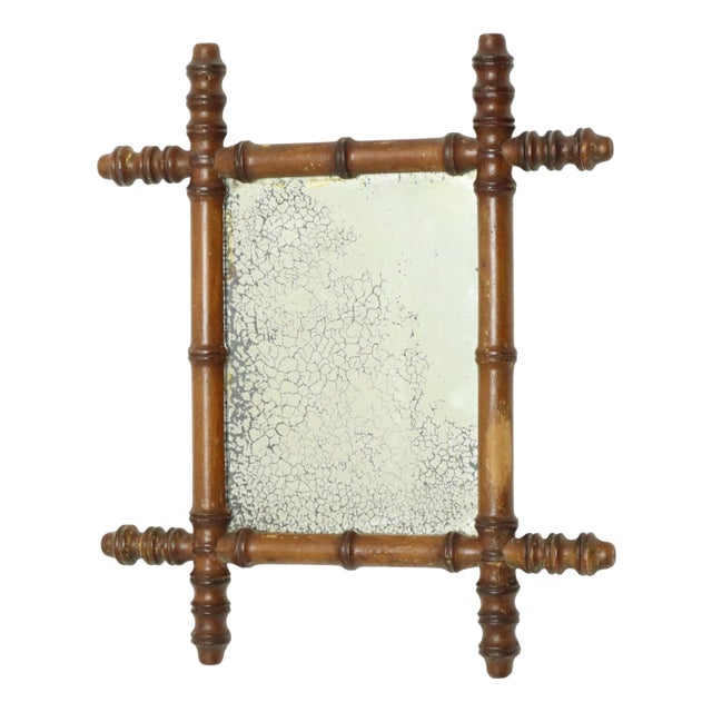 Antique Faux Bamboo Wooden Mirror, France, 1890s For Sale