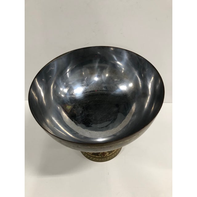 Vintage Persian Brass and Enamel Footed Bowl For Sale - Image 4 of 5