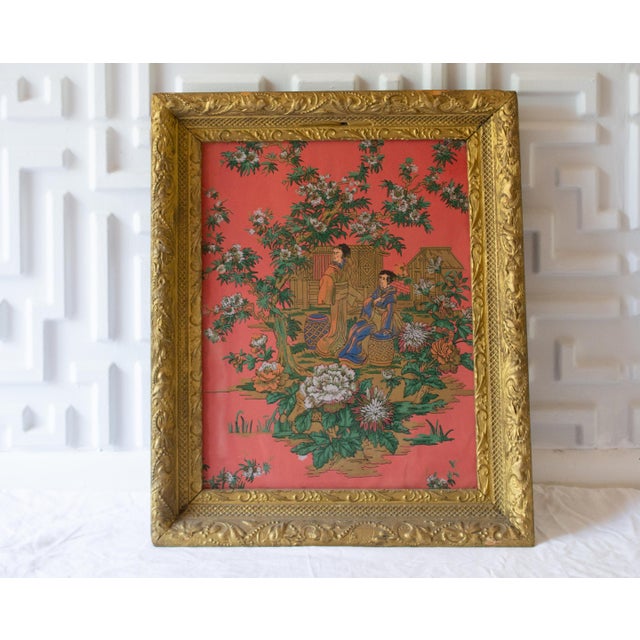 Antique Japanese Painting on Coral Rice Paper Framed For Sale - Image 6 of 6