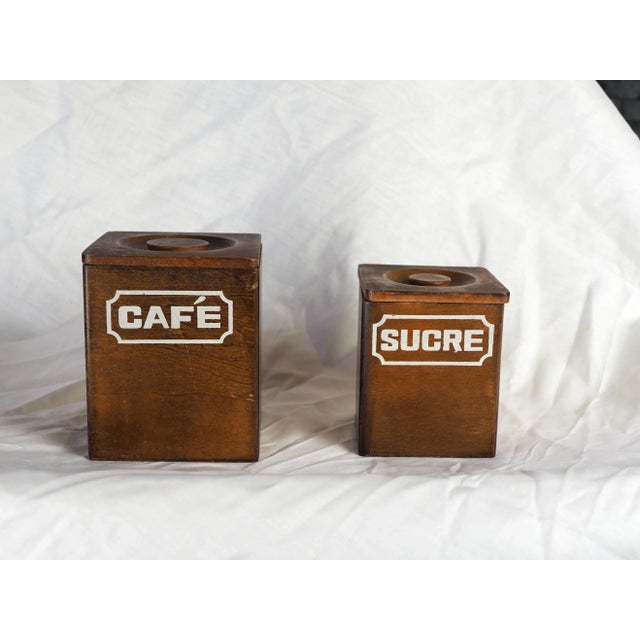 Mid-Century Modern French Coffee and Sugar Wooden Nest Canister - a Pair For Sale - Image 9 of 10