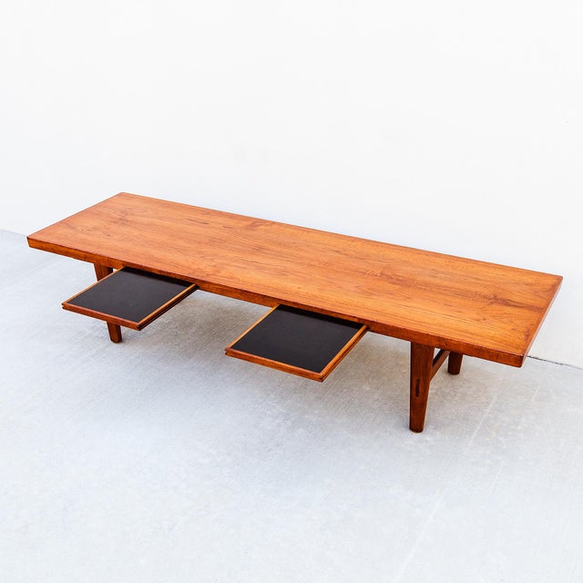 Large 1960s Danish Modern Studio Crafted Teak Coffee Table With Hidden Drink Trays For Sale - Image 16 of 16