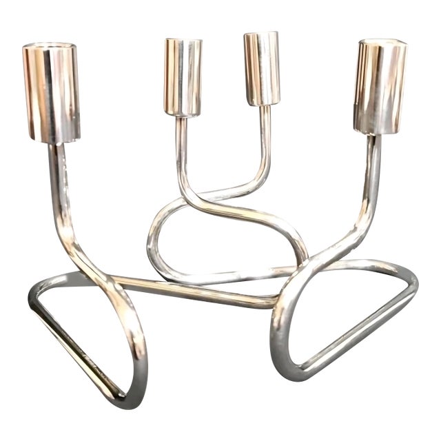 Vintage Modernist Italian Silver Plated Candle Holder Circa 1950s Poseable Art For Sale