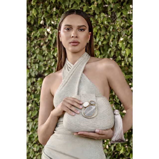 Light Gray Tamu Bean Clutch in Light Grey For Sale - Image 8 of 8