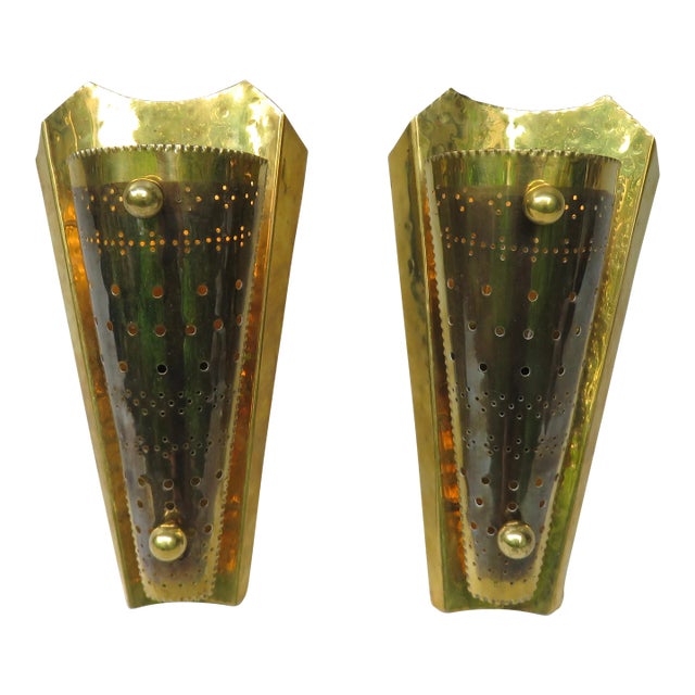 Brass Wall Lights, 1950s, Set of 2 For Sale