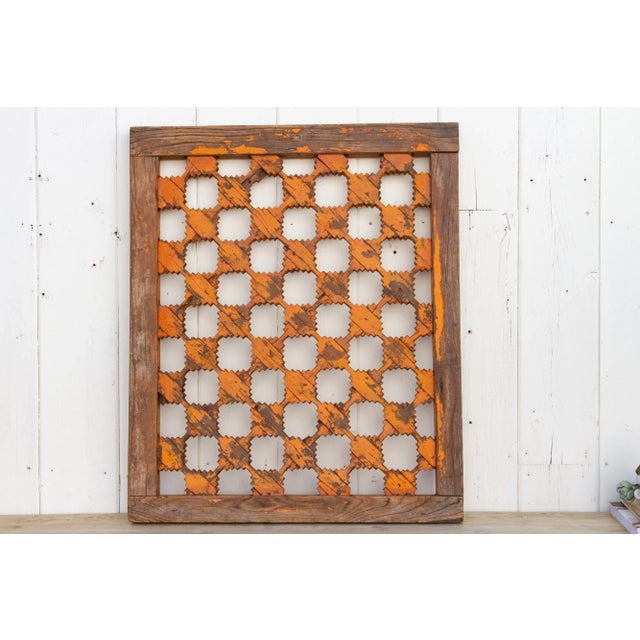 Orange Antique Orange Painted Window For Sale - Image 8 of 10