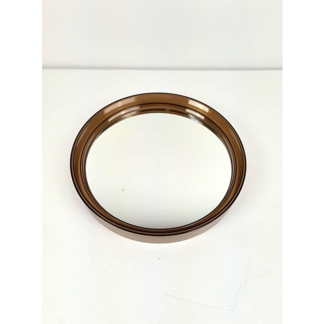 Vintage Round Smoked Brown Acrylic Mirror from Gilac, France, 1970s For Sale - Image 3 of 8