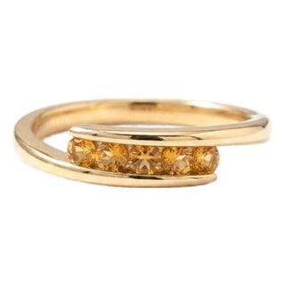 Natural Citrine Channel-Set Wrap Ring - Wedding Engagement Bypass Ring Us 7 For Sale