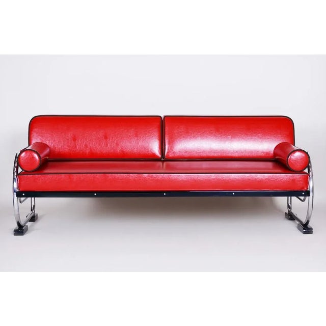 Bauhaus Red Chrome-Plated Tubular Steel Sofa attributed to Robert Slezák, 1930s For Sale - Image 9 of 9