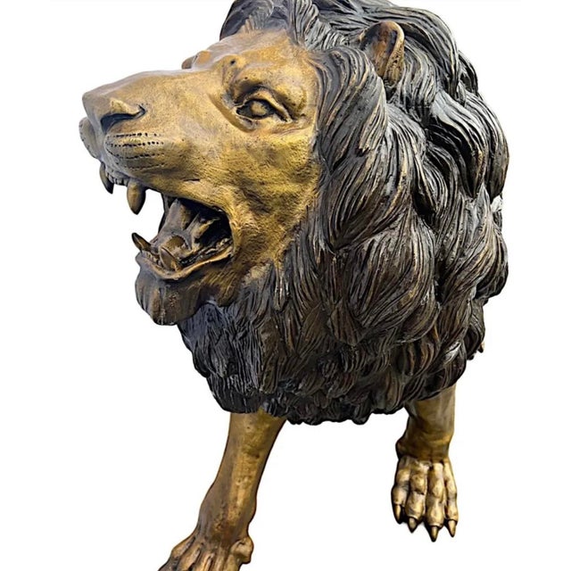 Pair of Monumental Bronze Lions For Sale - Image 9 of 10