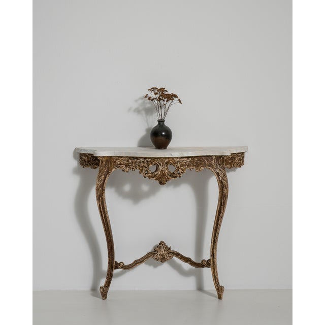 Baroque Patinated Console Table with Marble Top, Antique, France, 19th Century For Sale - Image 9 of 12