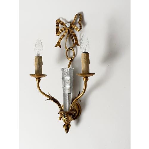 Italian Gilt Metal and Glass Two-Light Wall Sconce with Bow by Banci Firenze, 1970s For Sale - Image 6 of 15