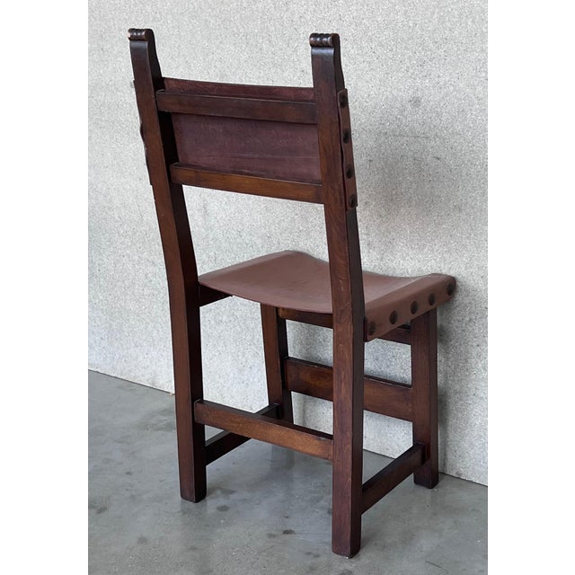Late 19th Century 19th Set of Six Spanish Carved Chairs with Leather Seat and Back For Sale - Image 5 of 18