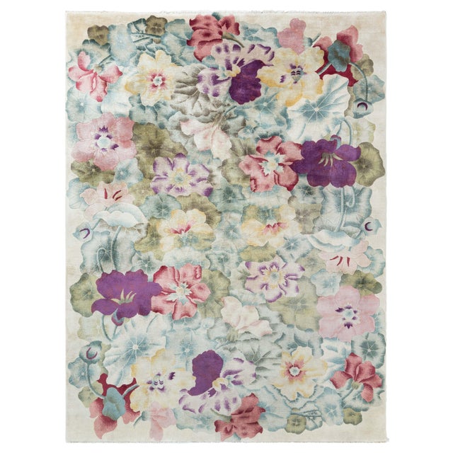 Chinese Art Deco Botanic Rug For Sale