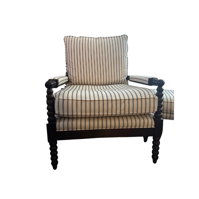 Two Shiloh Spool Chairs and Matching Ottomans by Ballard Designs With Hardwood Frames For Sale In Los Angeles - Image 6 of 10