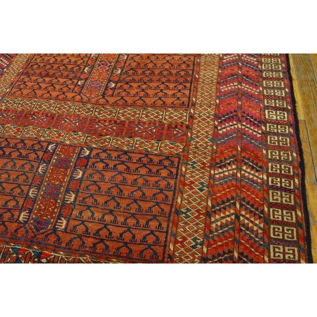 1900s Red Geometric Antique Baluch Turkmen Tekke Ensi Rug 4' 1'' X 4' 6'' Handknotted Wool Carpet For Sale In New York - Image 6 of 8