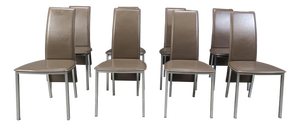 Vintage Belgian Leather Dining Chairs, 1980s, Set of 8