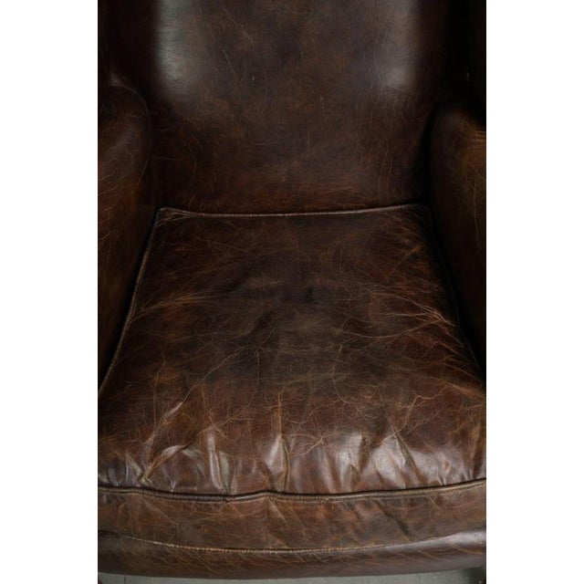 Vintage English Wing Armchair In Grained Cowhide Leather For Sale - Image 6 of 14