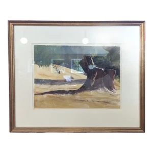 Steve Foote Landscape Watercolor on Paper With a Traditional Gold Foil Painting Frame and Matte