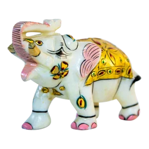 Vintage White Marble Mughal Jeweled Elephant Sculpture Paper Weight