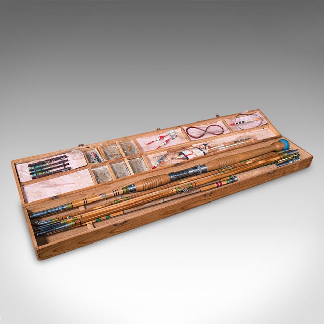 Vintage 2 Fishing Rod Case, Japanese, Bamboo, 11ft, 8ft, Champion, Mid Century For Sale - Image 4 of 12