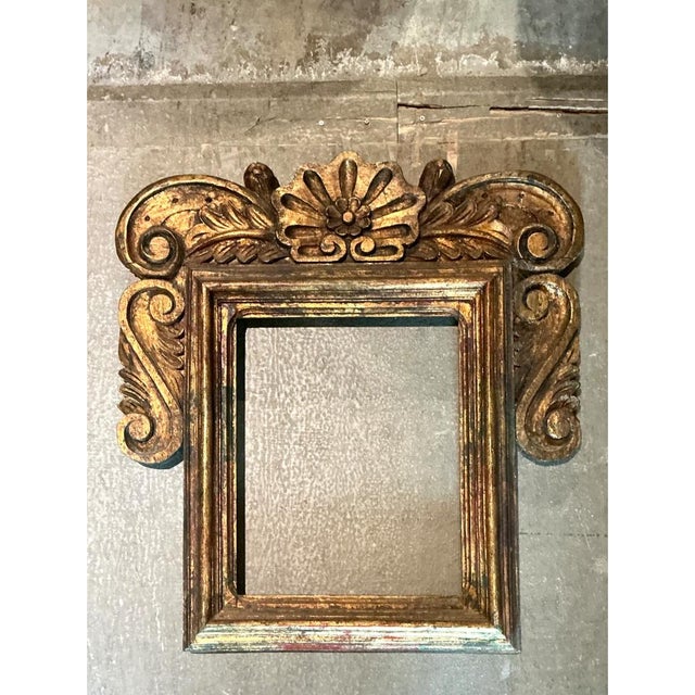 Goldenrod Vintage Spanish Carved Wood Gilt Frame For Sale - Image 8 of 12