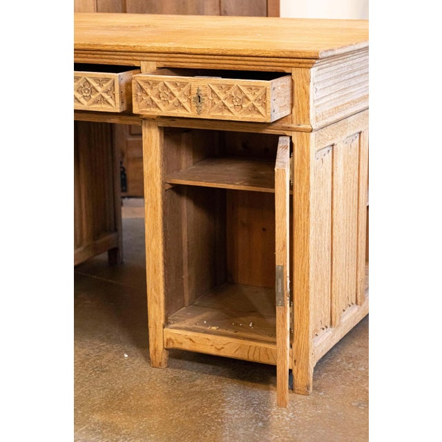 Early 19th Century Gothic Revival English Desk of Bleached Oak with Linenfold Motifs, circa 1830 For Sale - Image 5 of 9