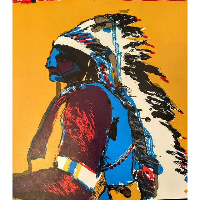 Large 50" Style of Fritz Scholder Native American Framed Print in Canvas For Sale - Image 4 of 13