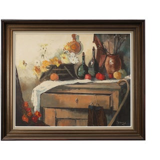 J. Geurts, Still Life with Fruit and Flowers, 1960s, Oil Painting on Canvas For Sale