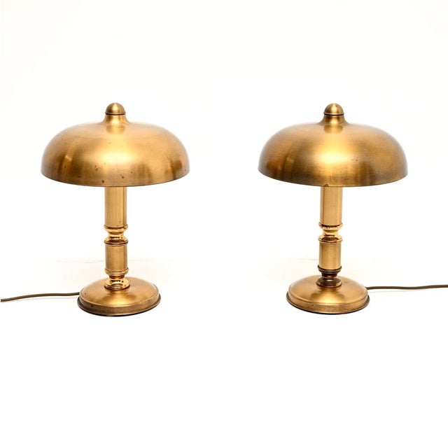 Mid-Century Modern Vintage Brass Mushroom Table Lamps, 1960, Set of 2 For Sale - Image 3 of 11