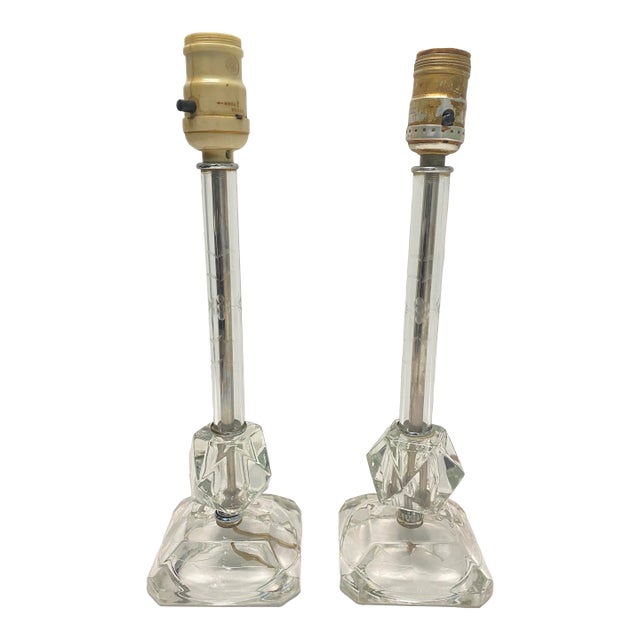 1920s Art Deco Etched Glass Lamps - a Pair For Sale