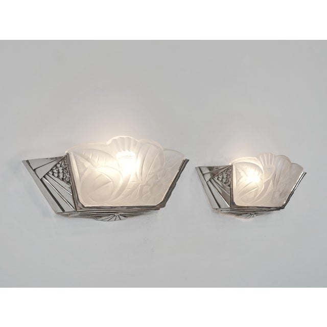 Art Deco A Pair of French Art Deco Wall Sconces by Degue 1930 France For Sale - Image 3 of 12