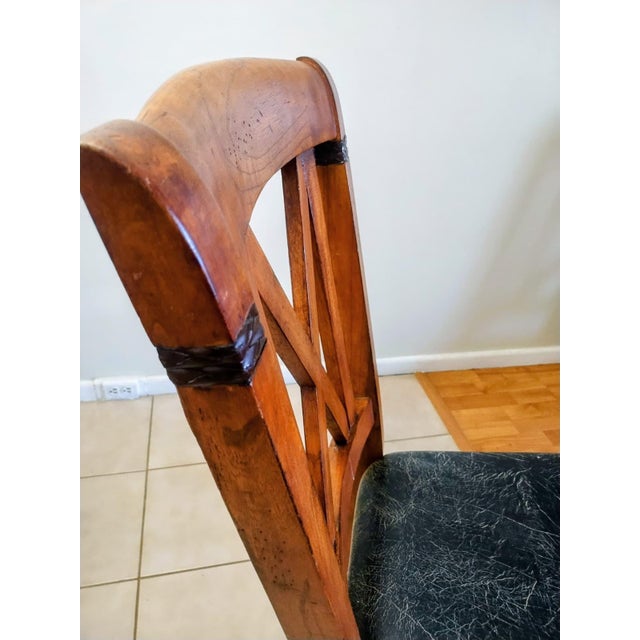 Four Solid Wood Dining Chairs, Decorated With Leather Strips. For Sale - Image 4 of 6