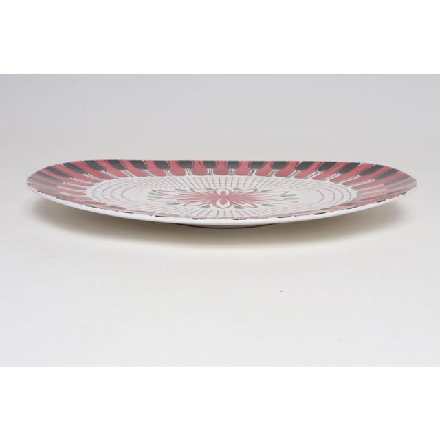 Ceramic Scandinavian Geometric and Floral Hand-Painted Fajance Platter by Elle Norway For Sale - Image 7 of 16