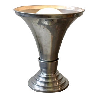 Vintage Art Deco Machine Age Stepped Aluminum Torchiere Table Lamp, Circa 1930s For Sale