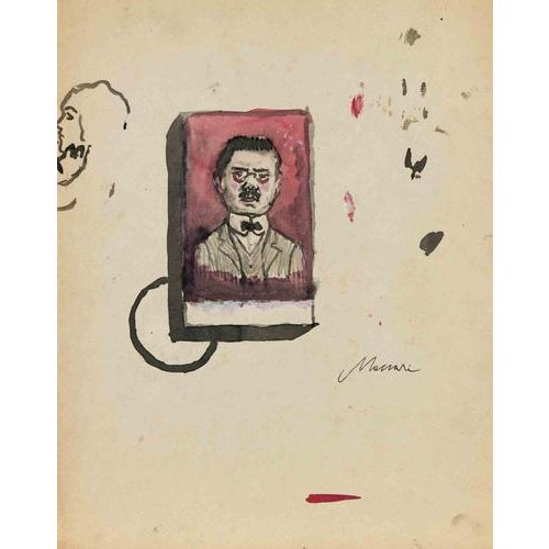 Mino Maccari, Portrait, Watercolor Drawing, 1935 For Sale - Image 3 of 3