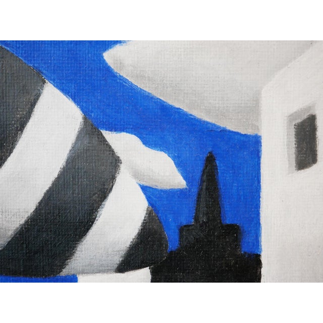 Scott Woodard "Puffy City Night Scape" Blue, White, Gray & Black Contemporary Surreal Painting, 2022 For Sale - Image 10 of 10