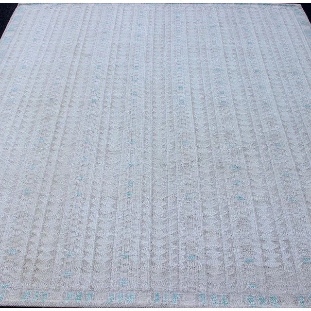 Textile Modern Swedish Design Rug With All-Over Design in White, Taupe & Light Blue For Sale - Image 7 of 13