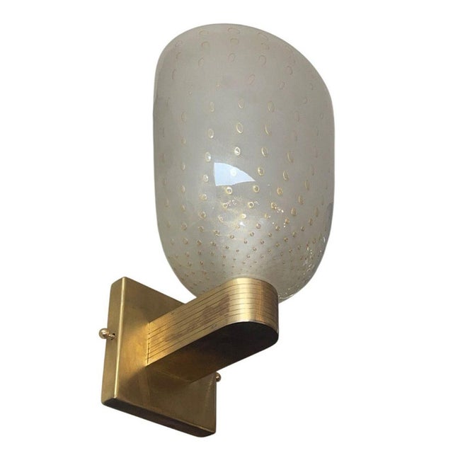 1980s Italian Campana Glass Sconces With Gold Circle Detail - Set of Six For Sale - Image 4 of 7
