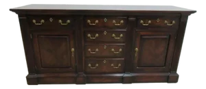 1980s Henredon French Country Distressed Buffet Cabinet Sideboard Sever