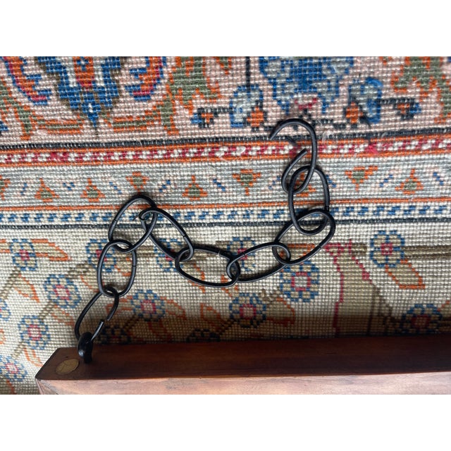 Framed Stained/Painted Glass Window Piece 26”x16” Vintage, Handmade, Secure Frame With Hanging Chains For Sale - Image 11 of 12