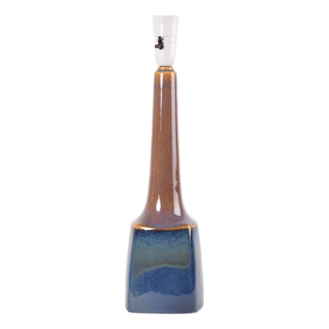 Modern Danish Table Lamp with Blue Brown Glaze from Søholm Stentøj, 1960s For Sale