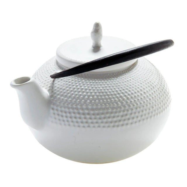 Mid Century Japanese Ceramic White Tea-Pot With Iron Handle For Sale - Image 10 of 12
